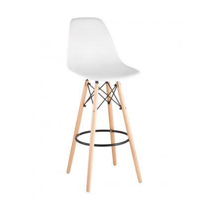 Стул Eames барный с жестким сиденьем (деревянный каркас) (Каркас - светлое дерево, сиденье - белый)