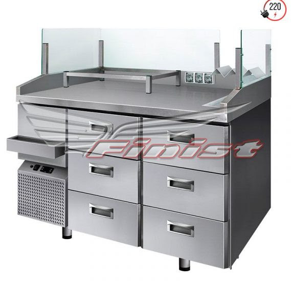 Станция для хот-догов СХ-800-0/6 1200*800*850/1450 6 ящиков, 3 розетки 220В, подставка под 4 бутылки с соусами, охл. холдер для 3 GN1/9, защ. стекло